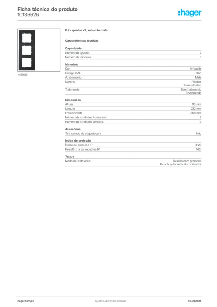 Imagem Hager Ficha técnica do produto 10136626 | Hager Portugal