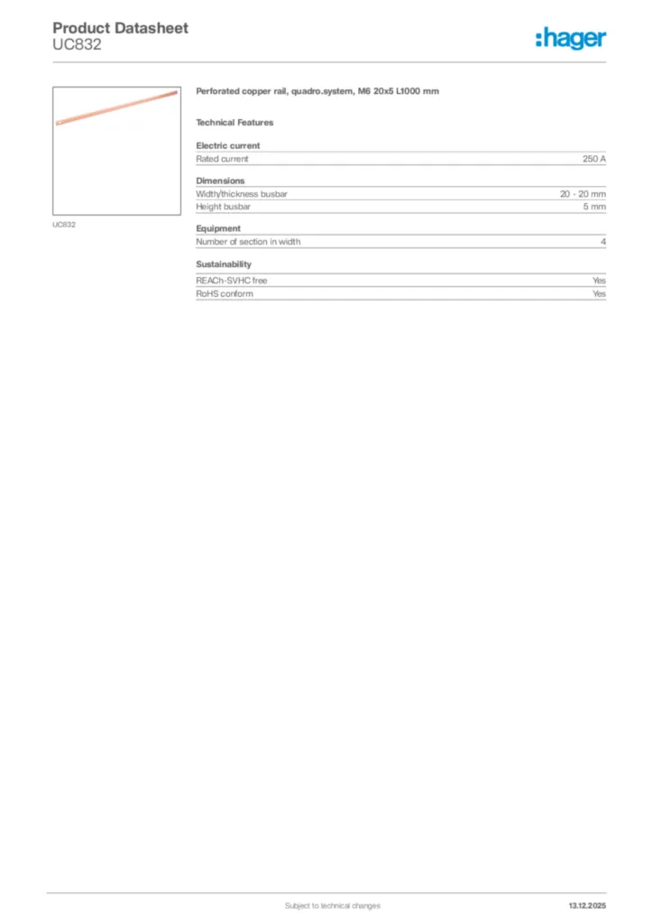 Image Hager Product data sheet UC832  | Hager Africa