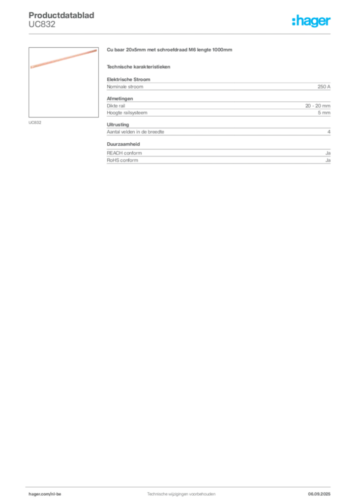 Afbeelding Hager Productdatablad UC832 | Hager Belgium