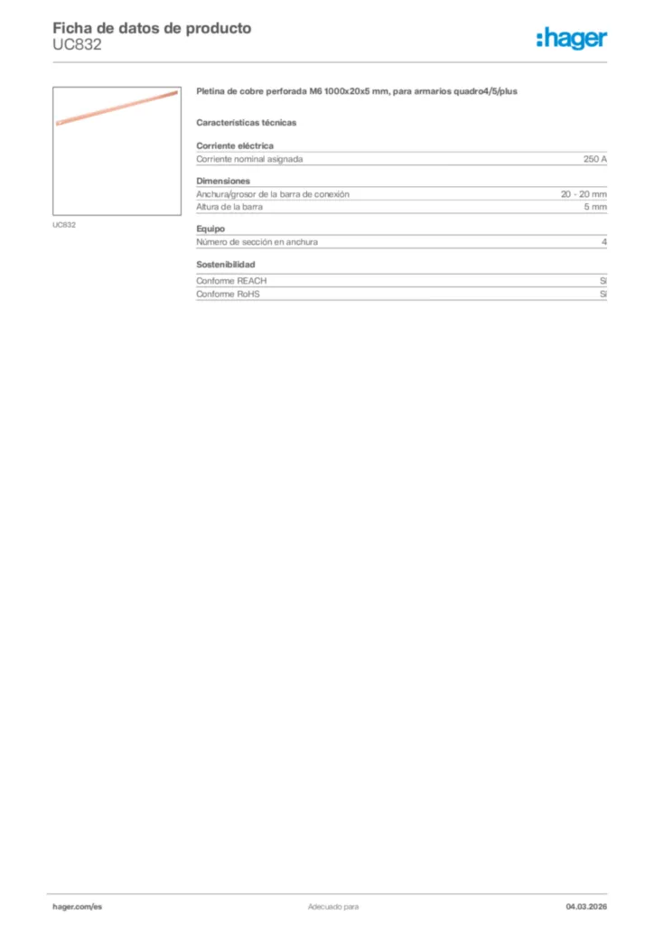 Imagen Hager Ficha de datos de producto UC832 | Hager España