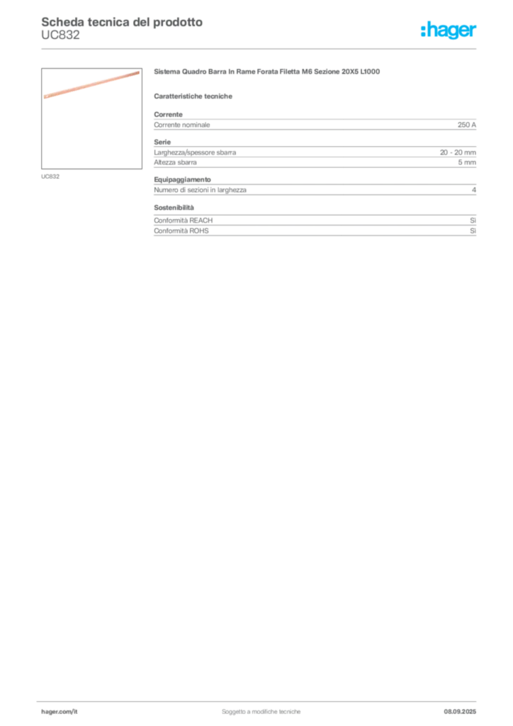 Immagine Hager Scheda tecnica del prodotto UC832 | Hager Italia