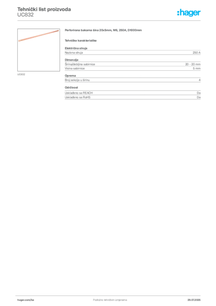 Slika Hager Product data sheet UC832  | Hager