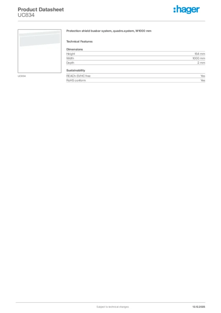 Image Hager Product data sheet UC834  | Hager Africa