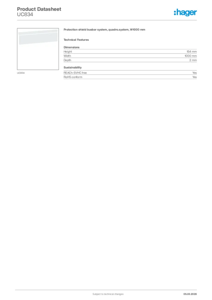Image Hager Product data sheet UC834  | Hager Africa