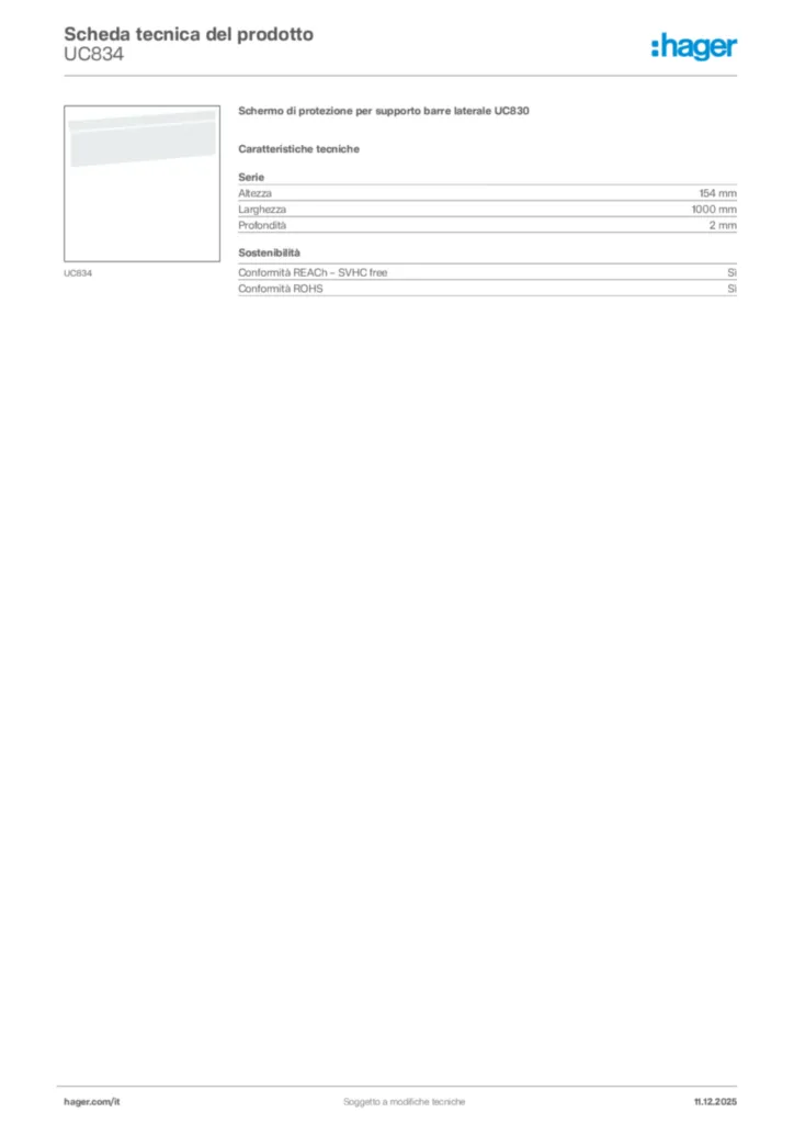 Immagine Hager Scheda tecnica del prodotto UC834 | Hager Italia