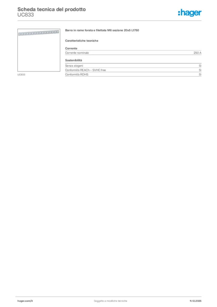 Immagine Hager Scheda tecnica del prodotto UC833 | Hager Italia