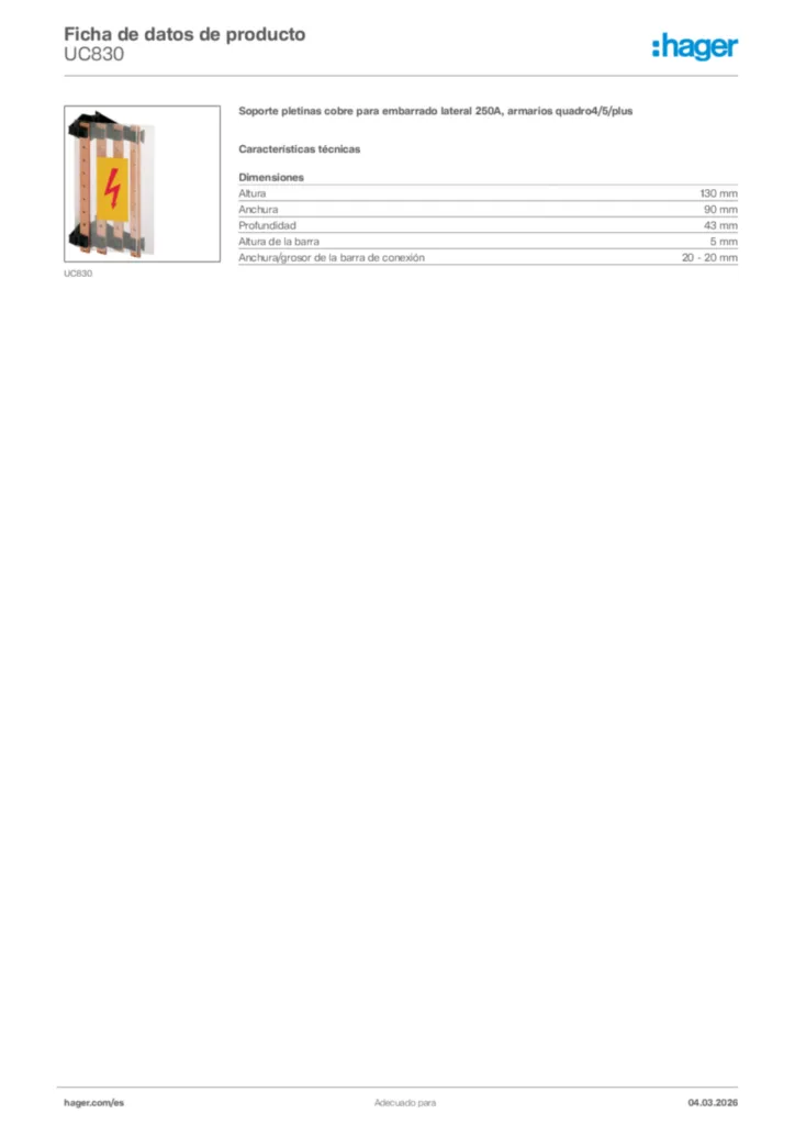 Imagen Hager Ficha de datos de producto UC830 | Hager España