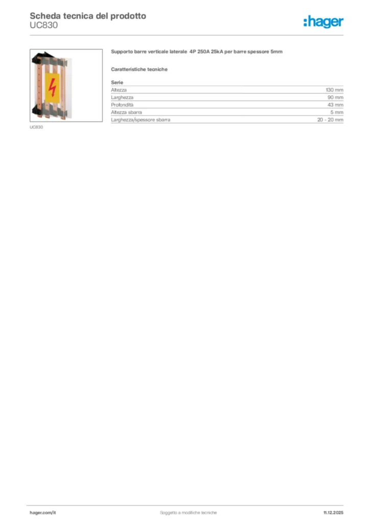 Immagine Hager Scheda tecnica del prodotto UC830 | Hager Italia