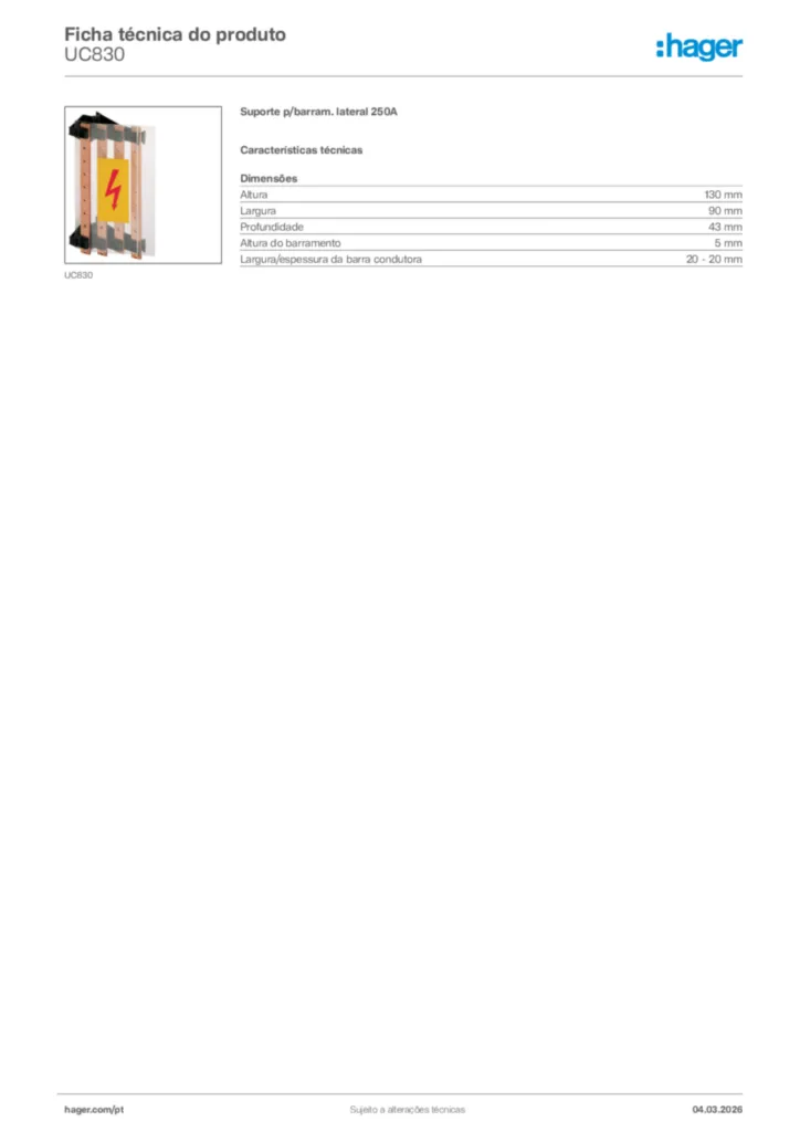 Imagem Hager Ficha técnica do produto UC830 | Hager Portugal