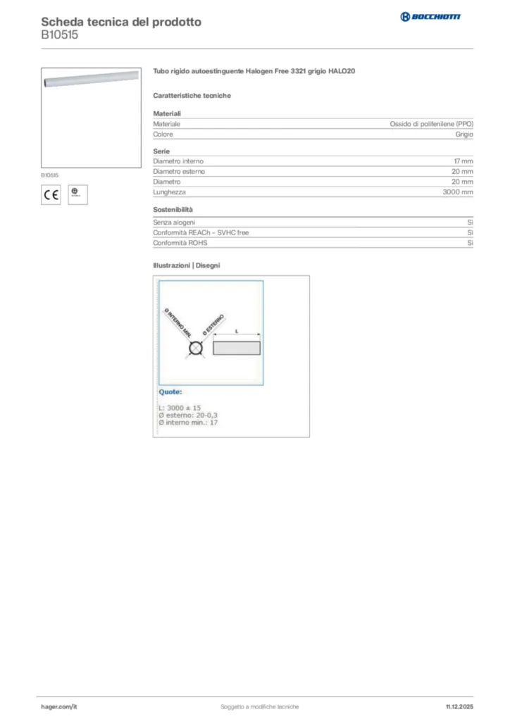 Immagine Bocchiotti Scheda tecnica del prodotto B10515 | Hager Italia