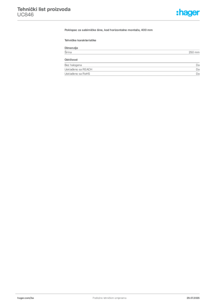 Slika Hager Product data sheet UC846  | Hager