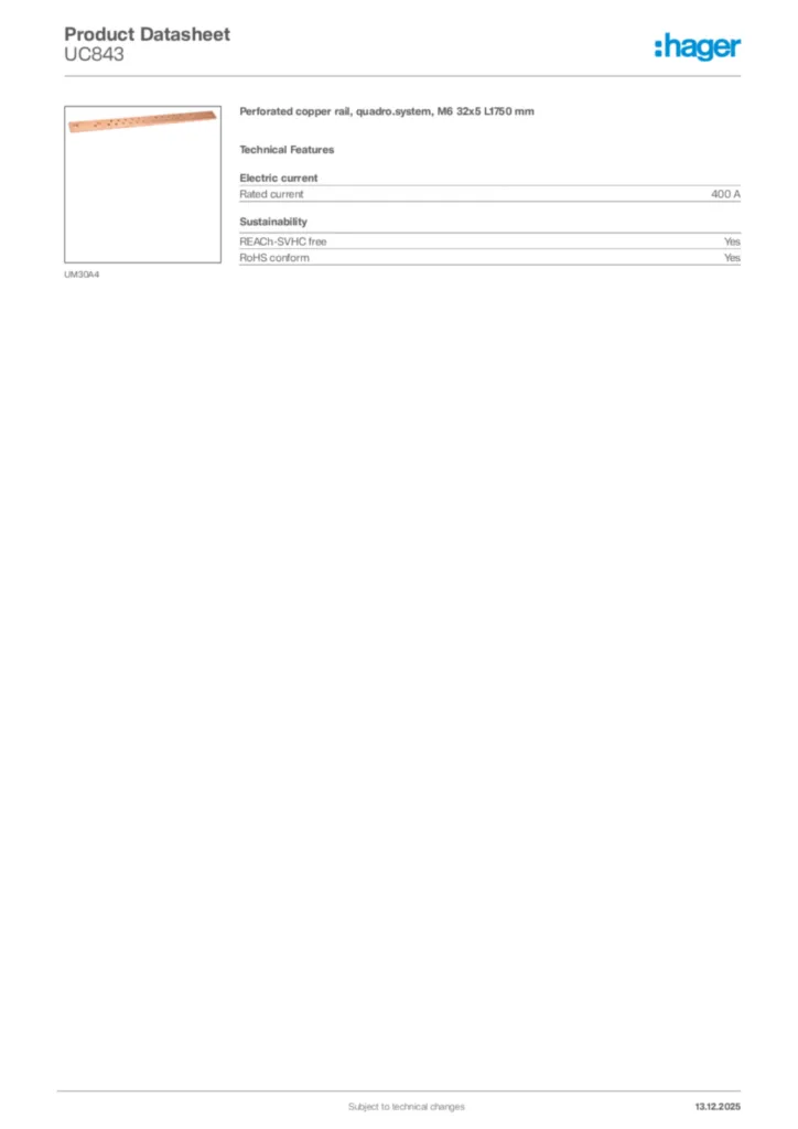 Image Hager Product data sheet UC843  | Hager Africa
