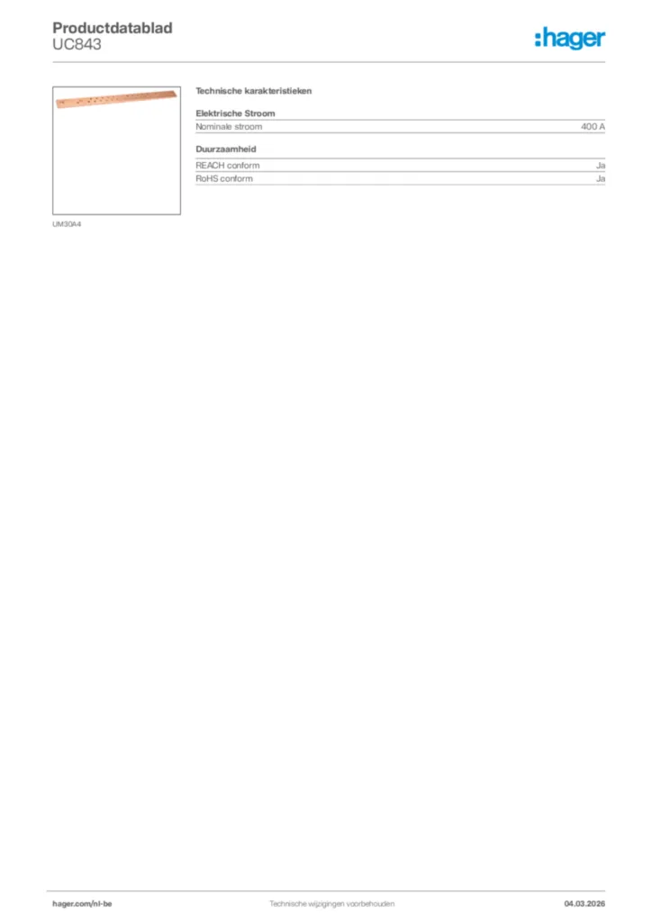 Afbeelding Hager Productdatablad UC843 | Hager Belgium