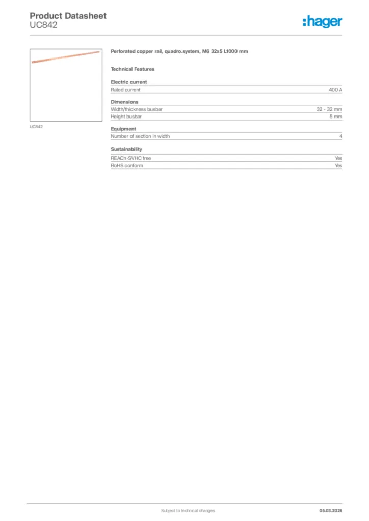 Image Hager Product data sheet UC842  | Hager Africa