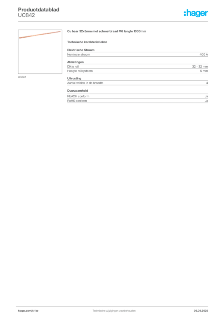 Afbeelding Hager Productdatablad UC842 | Hager Belgium