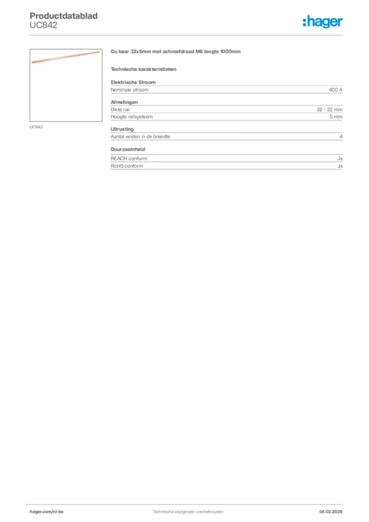 Afbeelding Hager Productdatablad UC842 | Hager Belgium
