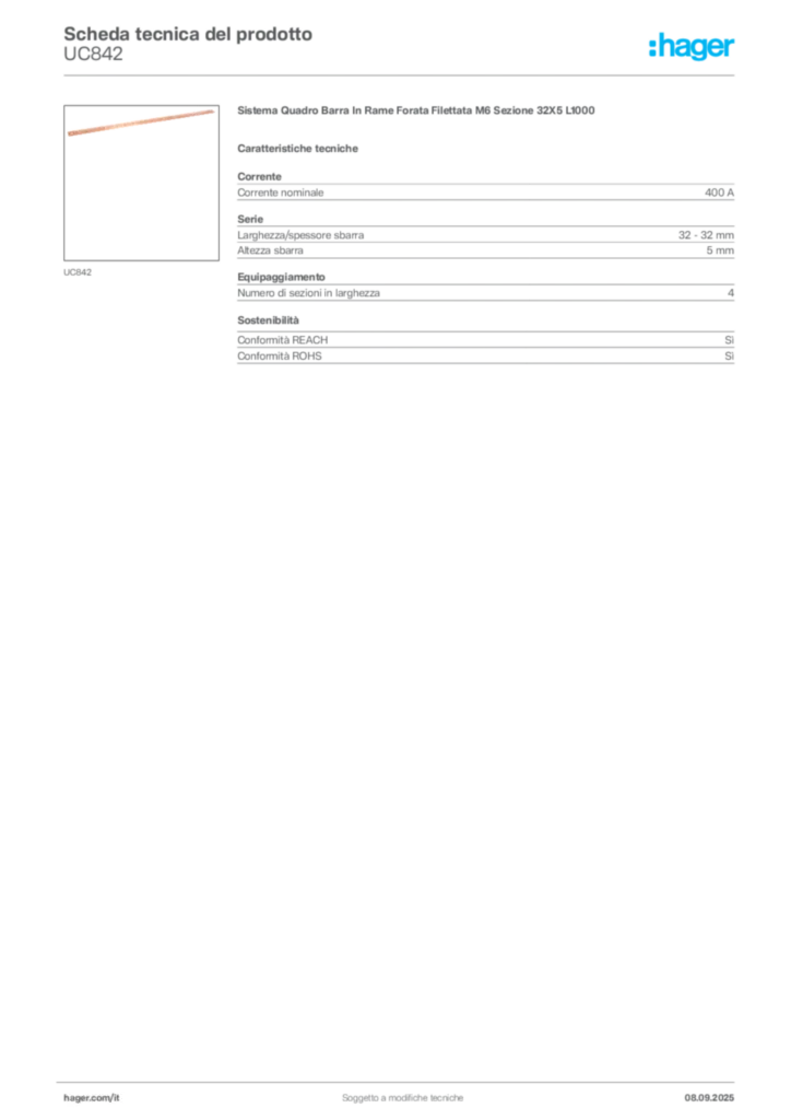 Immagine Hager Scheda tecnica del prodotto UC842 | Hager Italia