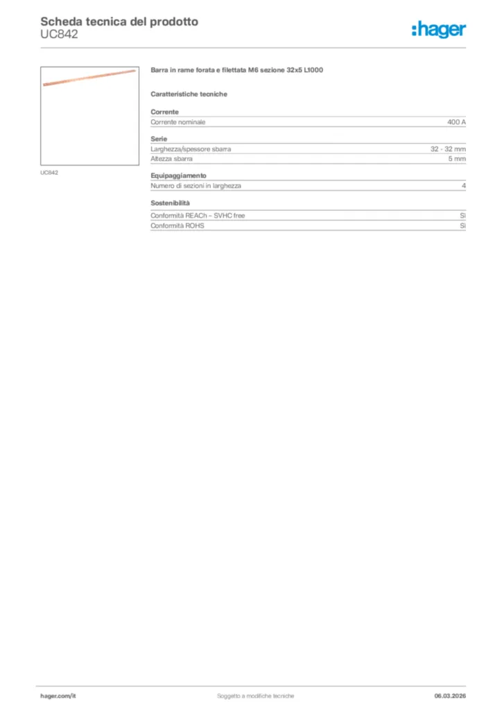 Immagine Hager Scheda tecnica del prodotto UC842 | Hager Italia