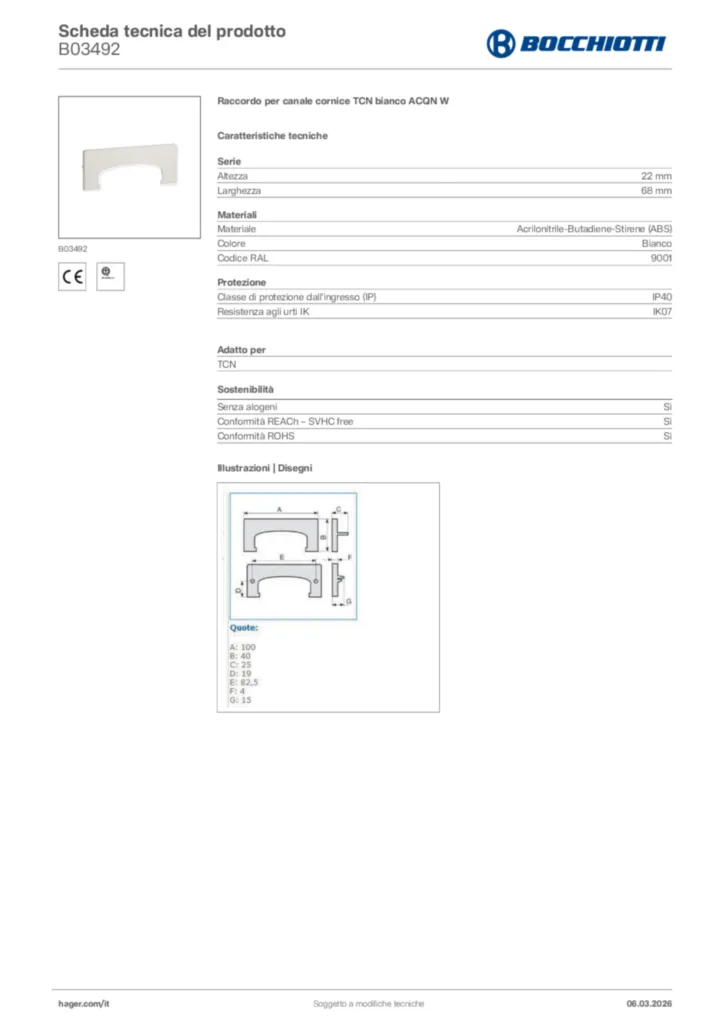 Immagine Bocchiotti Scheda tecnica del prodotto B03492 | Hager Italia