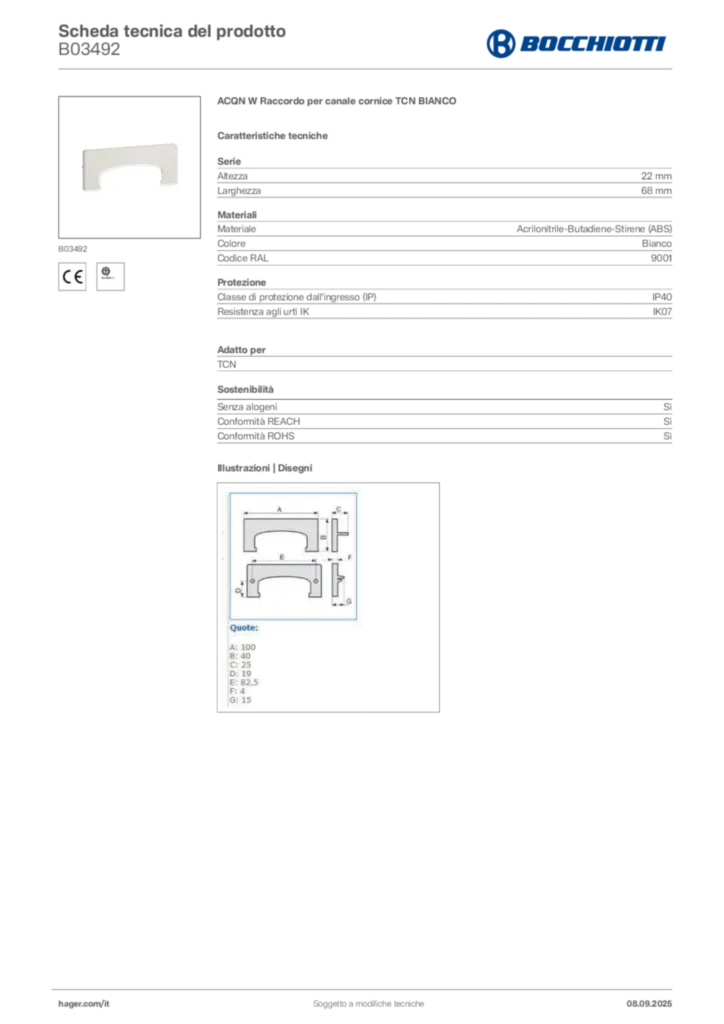 Immagine Bocchiotti Scheda tecnica del prodotto B03492 | Hager Italia