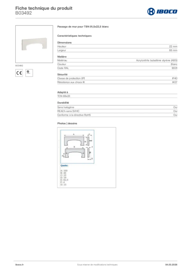 Image Iboco Fiche technique du produit B03492 | Hager France