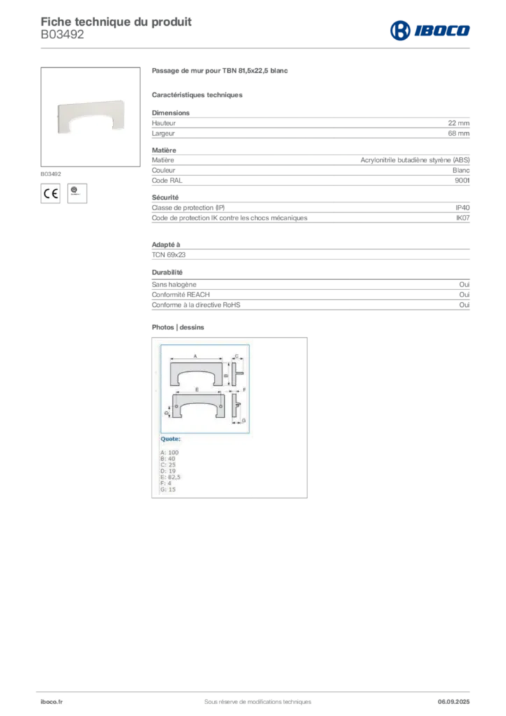 Image Iboco Fiche technique du produit B03492 | Hager France