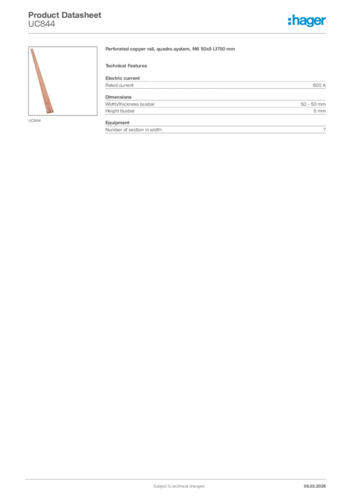 Image Hager Product data sheet UC844  | Hager Africa