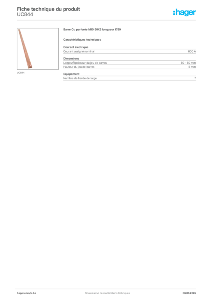 Image Hager Fiche technique du produit UC844 | Hager Belgique