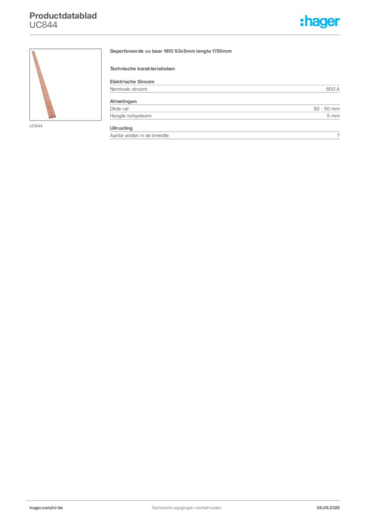 Afbeelding Hager Productdatablad UC844 | Hager Belgium