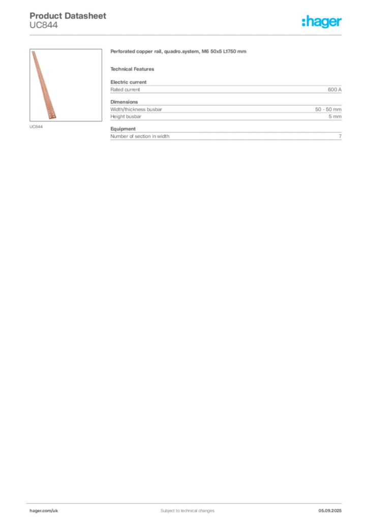 Image Hager Product data sheet UC844  | Hager