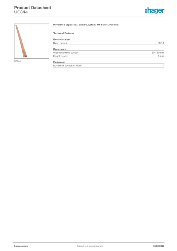 Image Hager Product data sheet UC844  | Hager