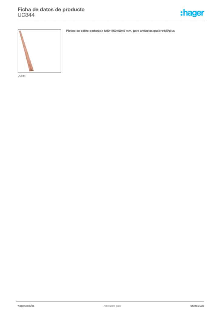 Imagen Hager Ficha de datos de producto UC844 | Hager España