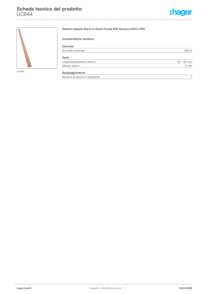 Immagine Hager Scheda tecnica del prodotto UC844 | Hager Italia