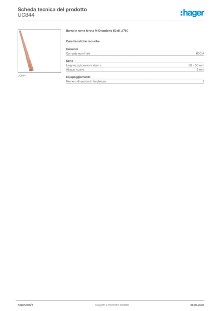 Immagine Hager Scheda tecnica del prodotto UC844 | Hager Italia