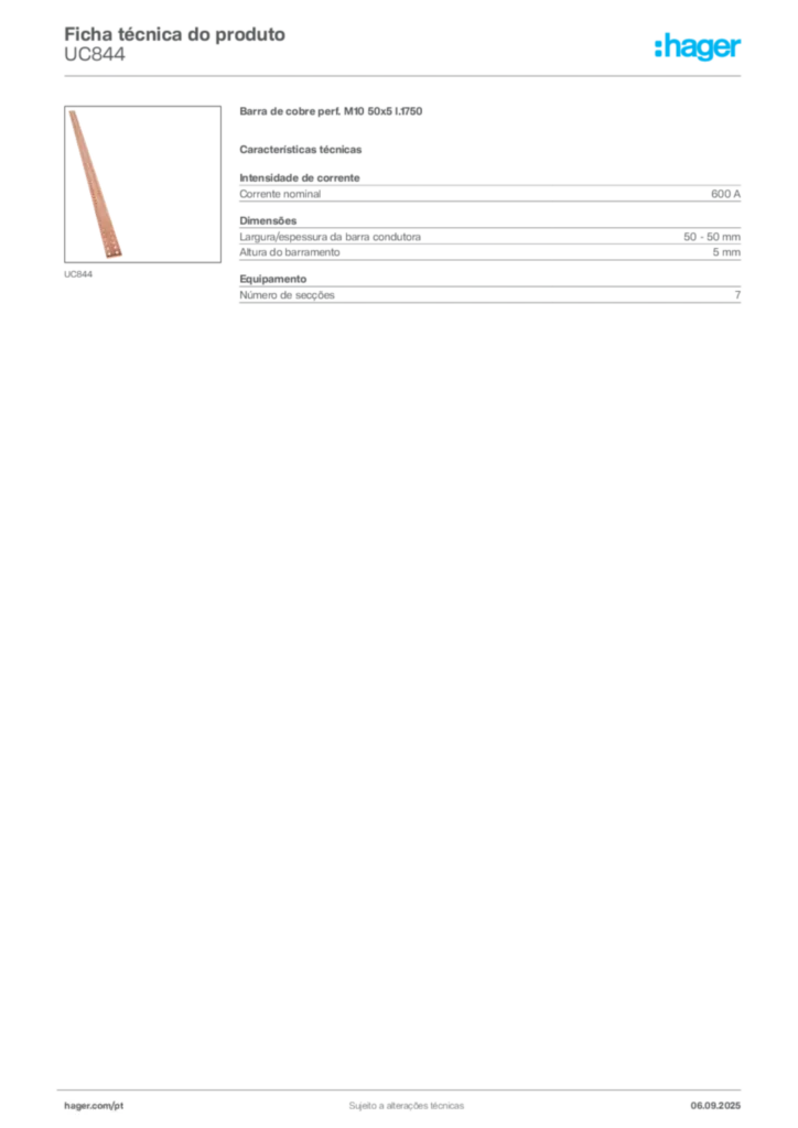 Imagem Hager Ficha técnica do produto UC844 | Hager Portugal