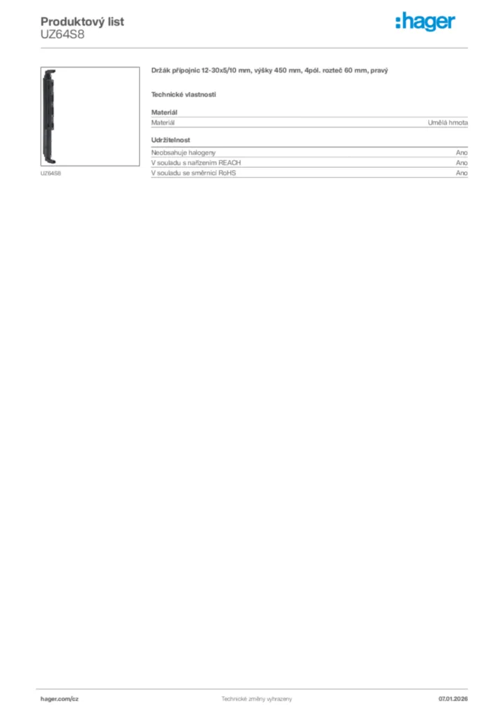 Obrázek Hager Product data sheet UZ64S8 | Hager