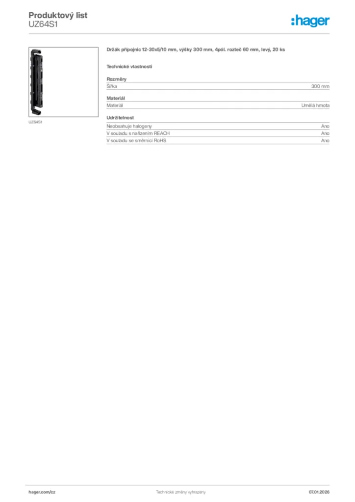 Obrázek Hager Product data sheet UZ64S1 | Hager
