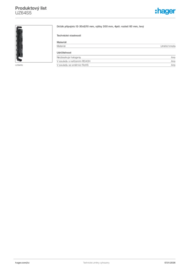 Obrázek Hager Product data sheet UZ64S5 | Hager