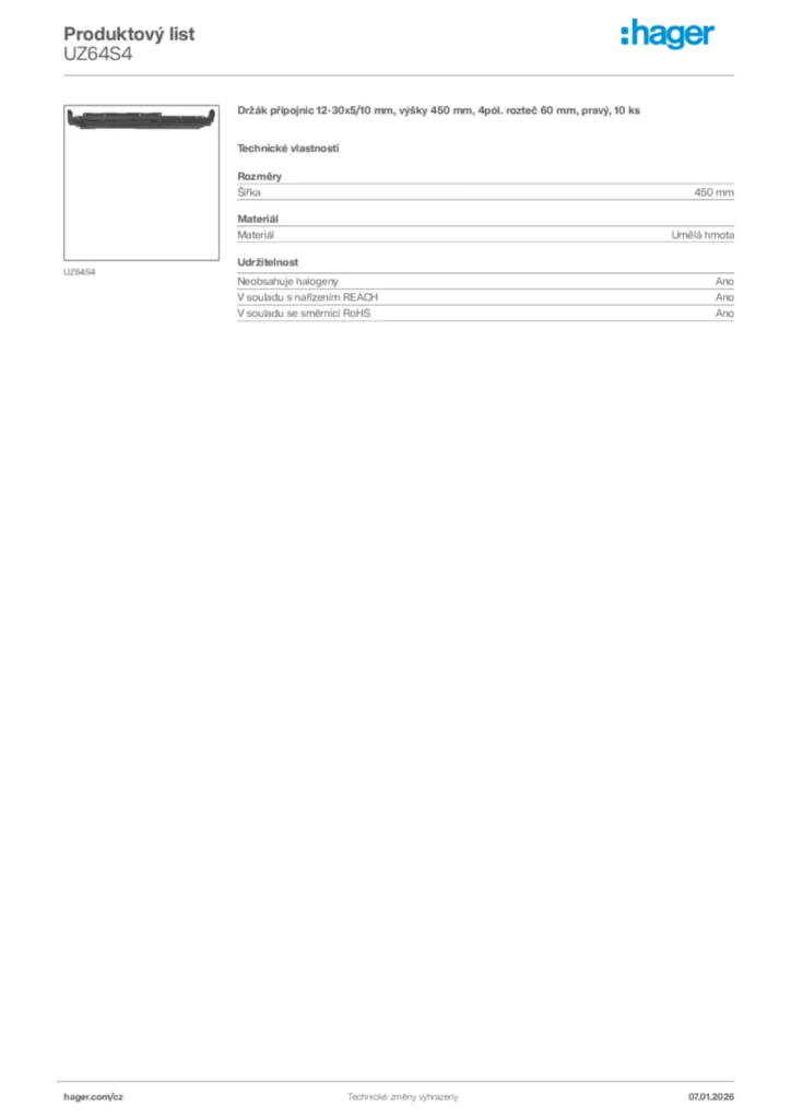 Obrázek Hager Product data sheet UZ64S4 | Hager