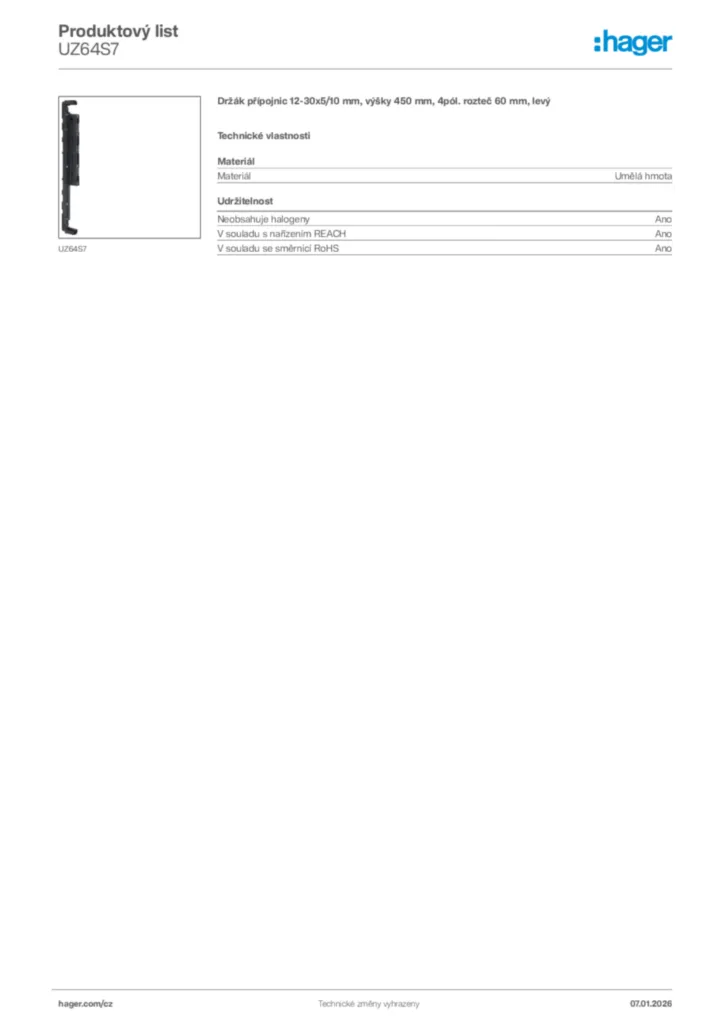 Obrázek Hager Product data sheet UZ64S7 | Hager