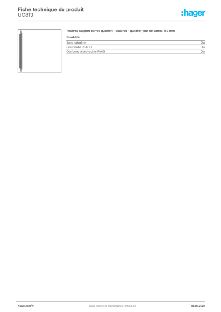 Image Hager Fiche technique du produit UC813 | Hager France