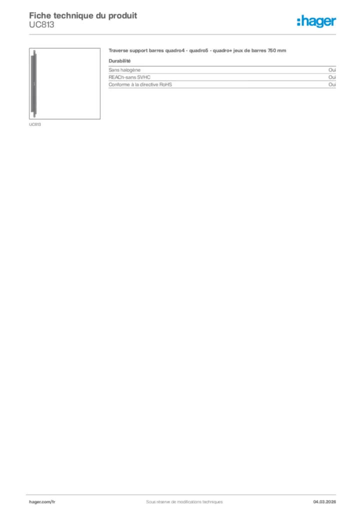 Image Hager Fiche technique du produit UC813 | Hager France