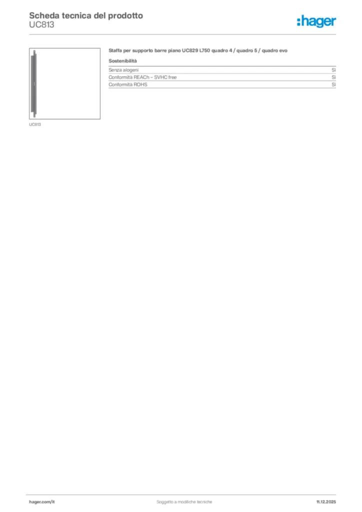 Immagine Hager Scheda tecnica del prodotto UC813 | Hager Italia