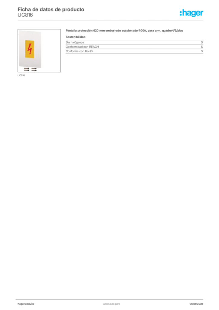 Imagen Hager Ficha de datos de producto UC816 | Hager España