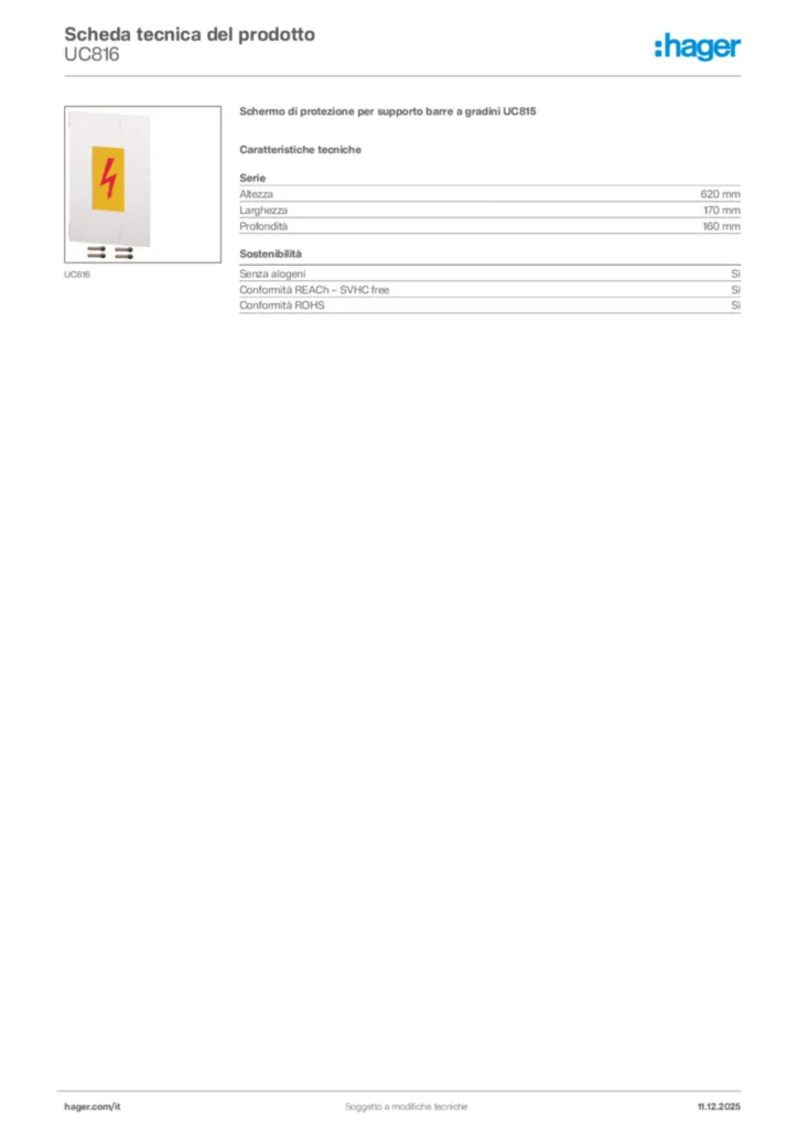 Immagine Hager Scheda tecnica del prodotto UC816 | Hager Italia