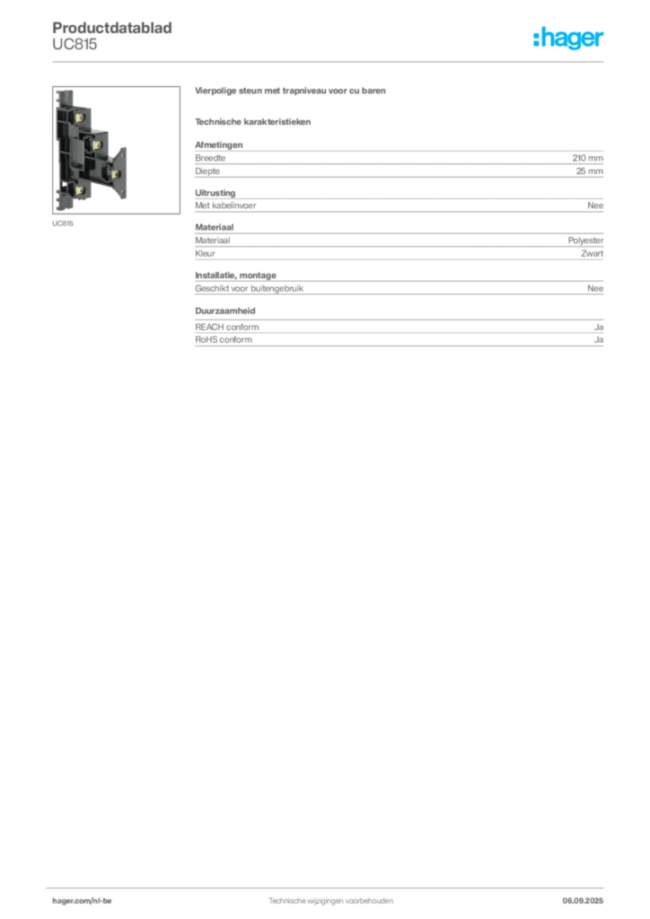 Afbeelding Hager Productdatablad UC815 | Hager Belgium
