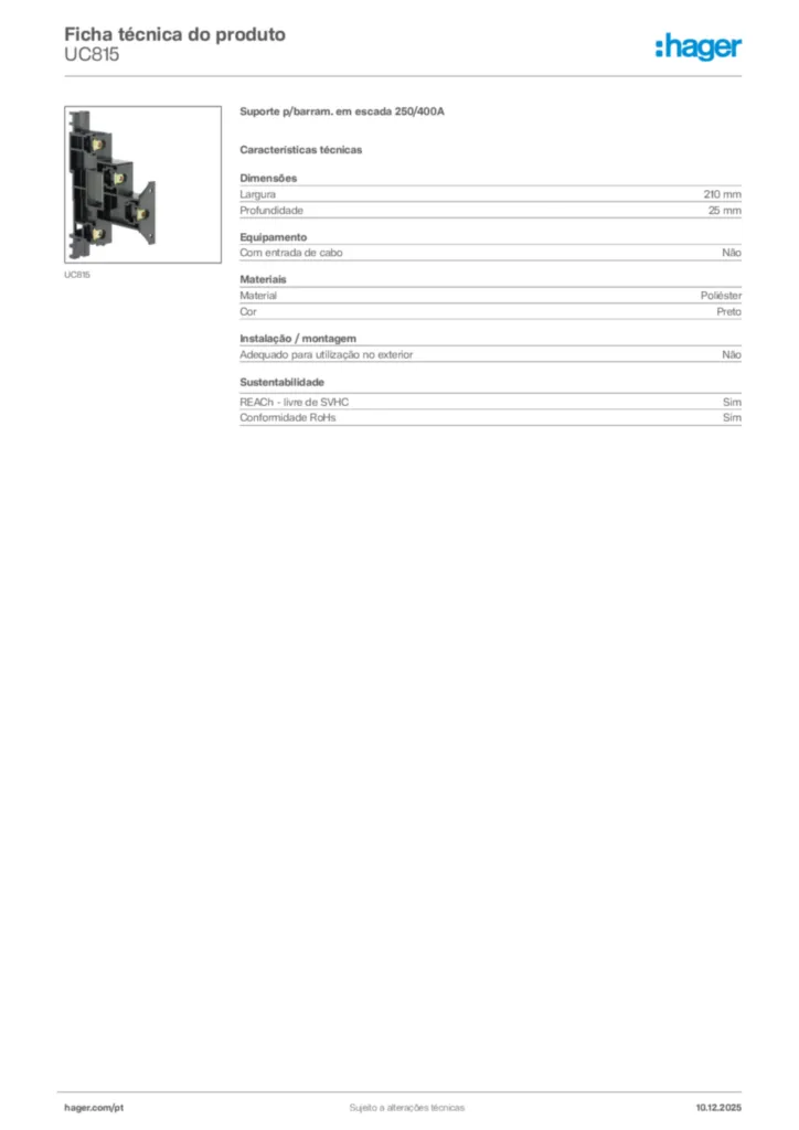 Imagem Hager Ficha técnica do produto UC815 | Hager Portugal