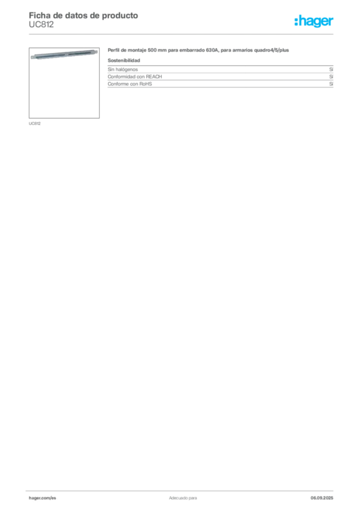 Imagen Hager Ficha de datos de producto UC812 | Hager España
