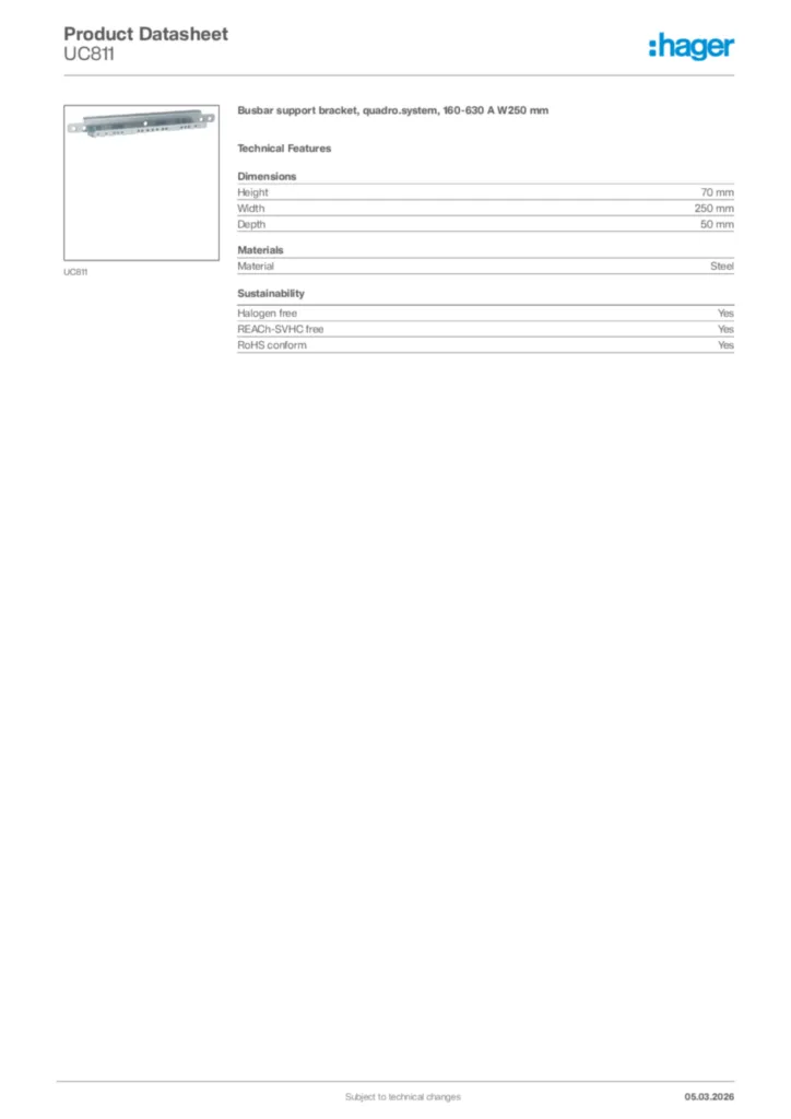 Image Hager Product data sheet UC811  | Hager Africa