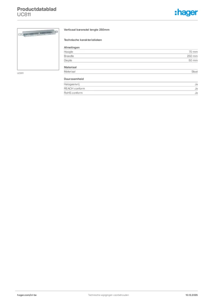 Afbeelding Hager Productdatablad UC811 | Hager Belgium